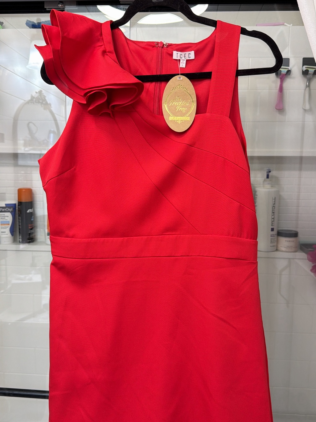 Red One-Shoulder Ruffle Sheath Dress